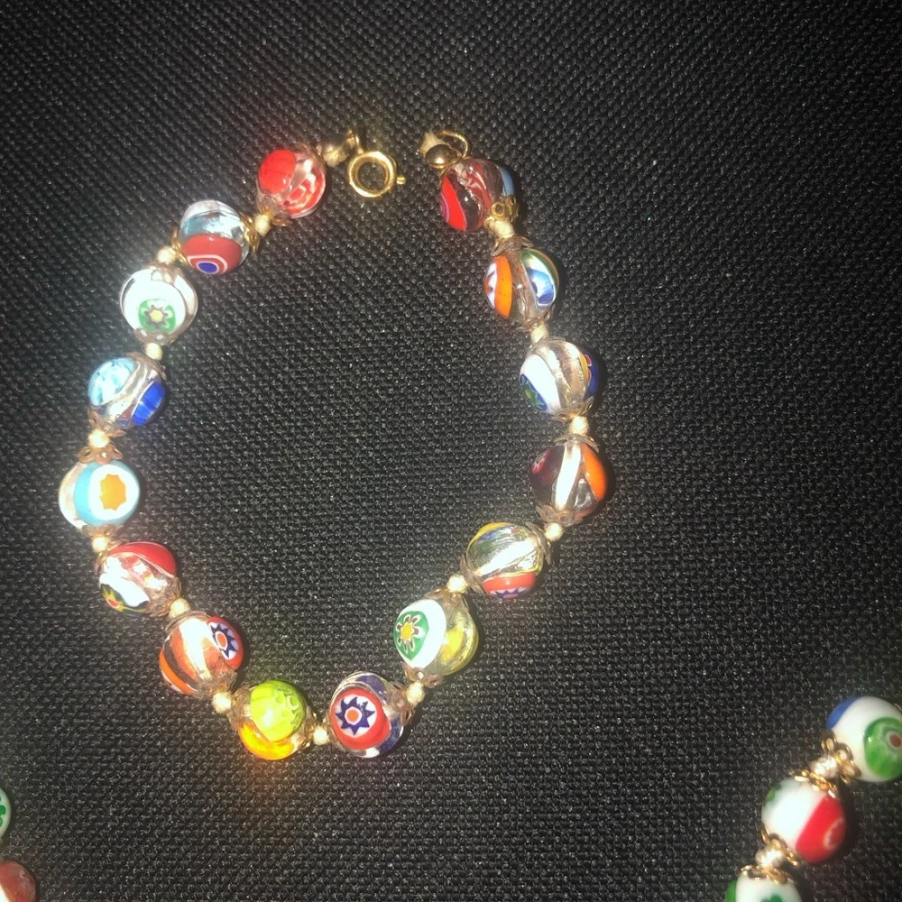 Murano Millefiori Glass Bead Necklace and Bracelet Set-120A $240 or $235 w/offer